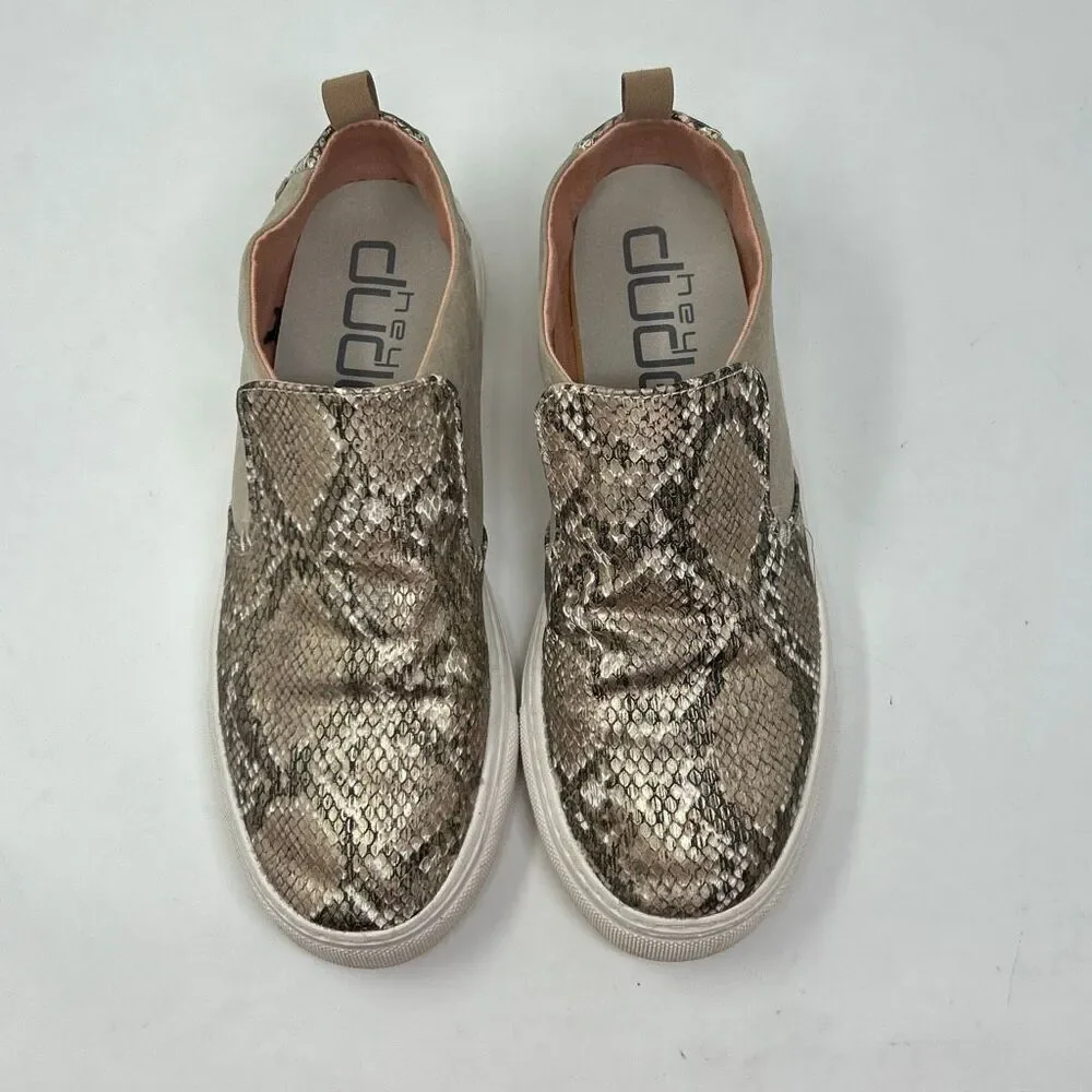 Hey Dude Peyton Slip On Shoes Womens Sz 9 Snake Skin Print Brown Tan Snakeskin